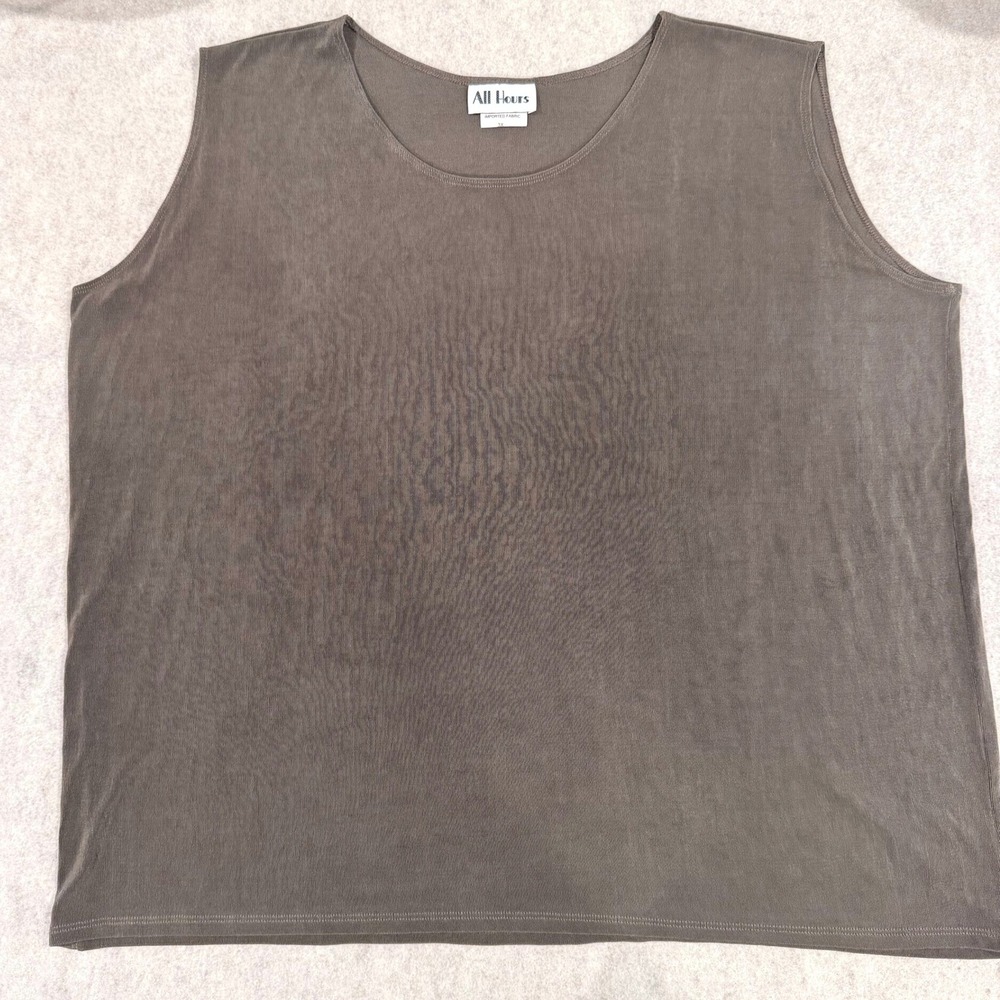 All Hours Womens 3X Olive Green Tank Top Stretch Slinky Made USA Plus Size